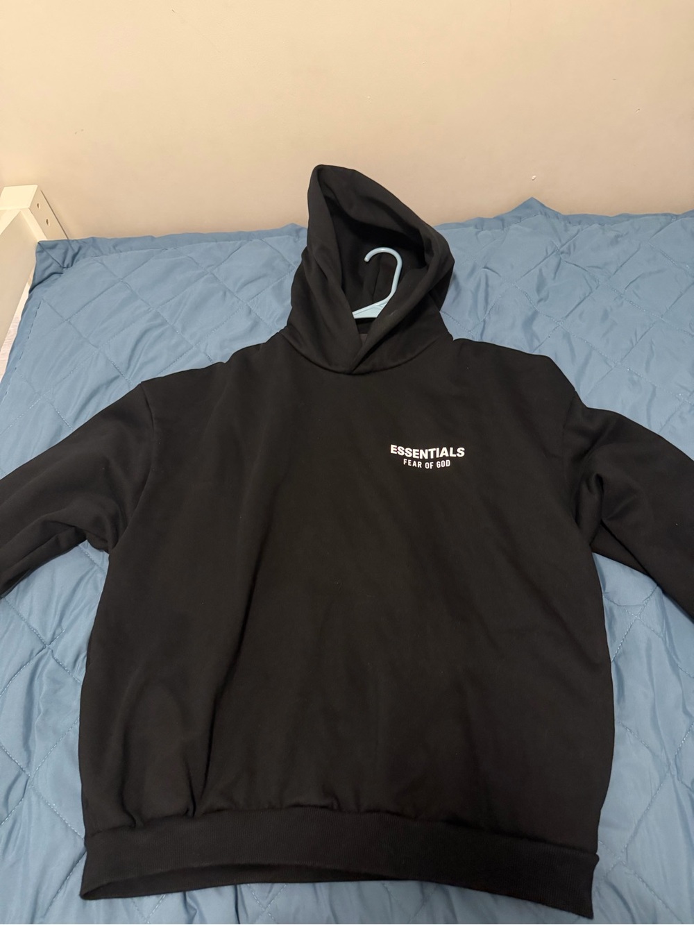 Fear of God ESSENTIALS Black Pullover Hoodie with White Logo